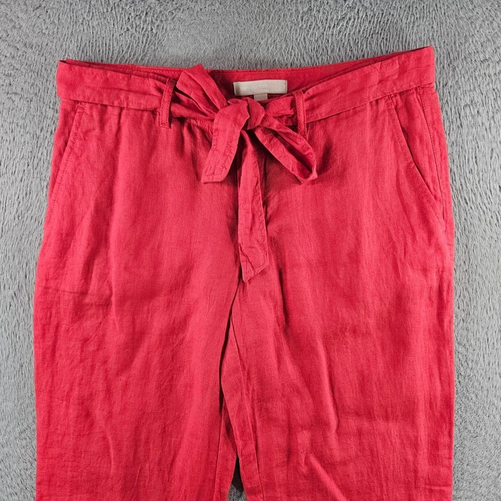 Banana Republic Red 100% Linen Straight Leg Tie Waist Pants Womens 4 High Rise - Picture 2 of 10
